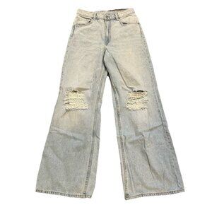 H&M Divided Jeans Women’s Sz 8 Blue Denim Distressed High Rise Wide Leg 90’s Y2K